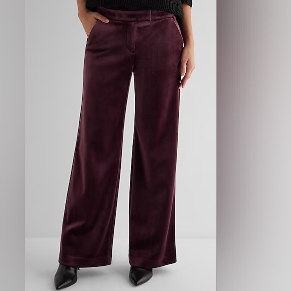 EXPRESS: Mid-Rise Velvet Relaxed Trousers - Picture 1 of 10